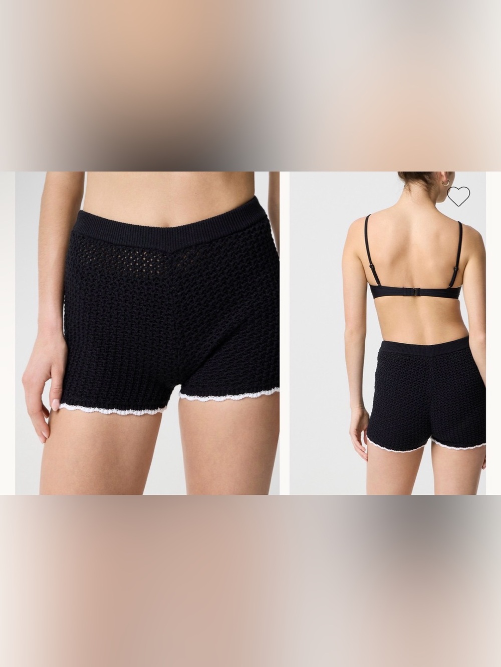 J. Crew Factory Black Knit crochet Lounge beach swim cover up Shorts White Trim